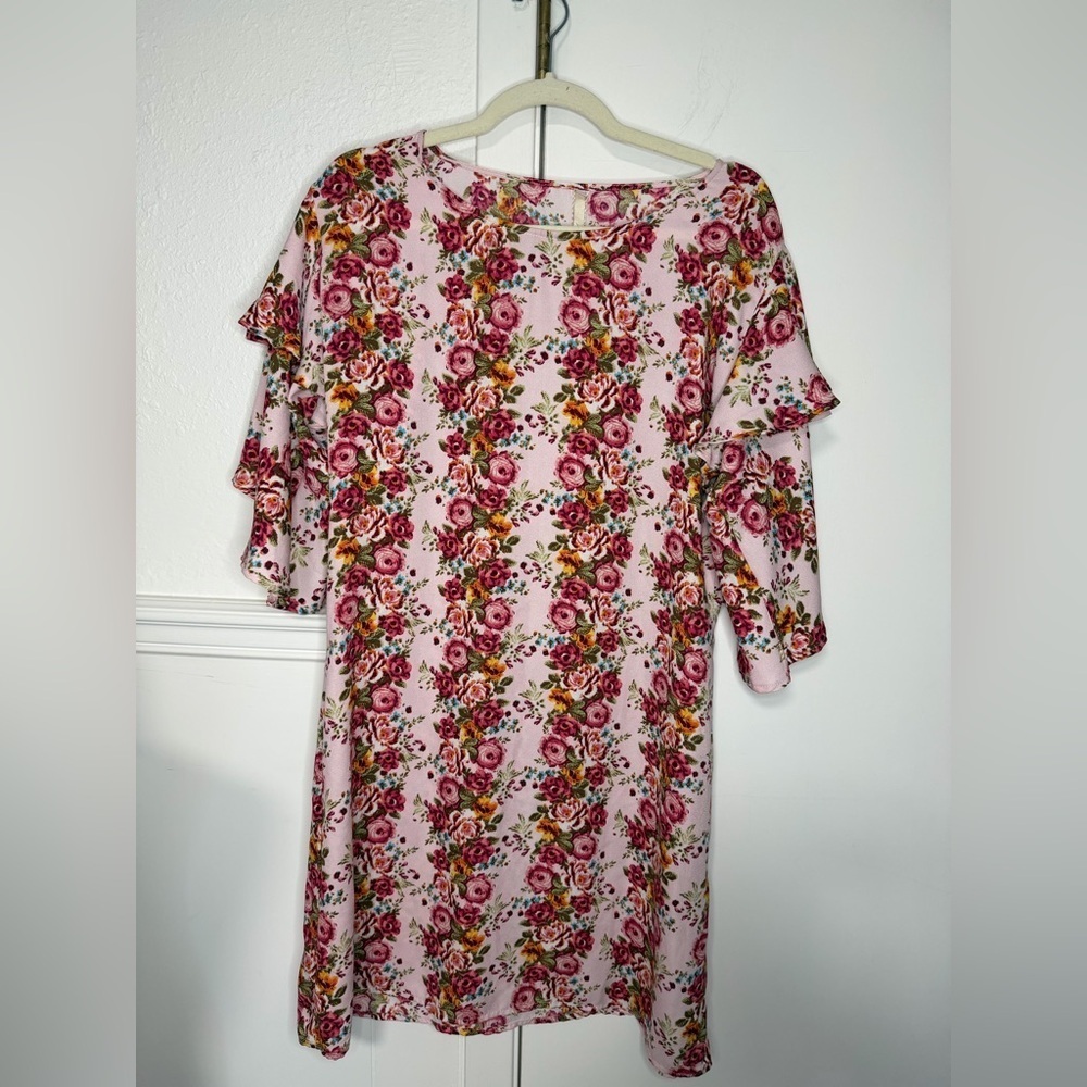 Uncle Frank Pink Floral Ruffle Sleeve Dress size M